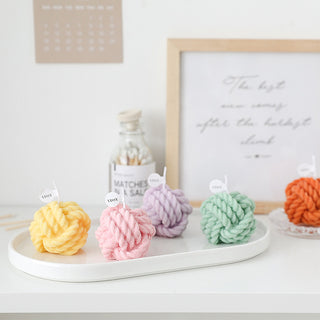 Auramma Collections Funky Kawaii Pastel Yellow Matcha Orange Olive Green Pink Purple Blue White Wool Yarn Ball Handmade Aromatherapy Scented Soy Wax Candle