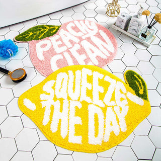 Auramma Collections Funky Kawaii Fruits Peach Lemon Avocado Funny Quote Bath Mat
