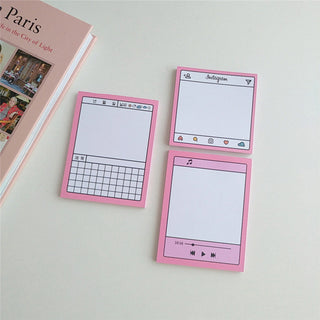 Auramma Collections Funky Kawaii Pink Frame Social Media Blog Music Screen Non Sticky Memo Note Pad Set