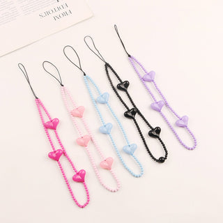 Auramma Collections Funky Kawaii Plain Color Hot Baby Pink Blue Black Lavender Purple Bead Heart Phone Charm