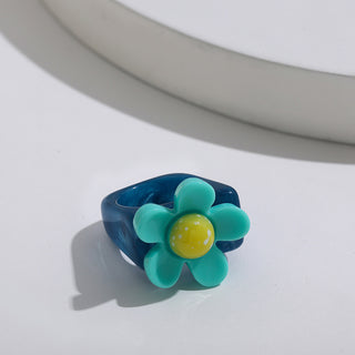 Auramma Collections Funky Kawaii Resin One Size Bicolor Yellow Pink Blue Purple Red Ring Set