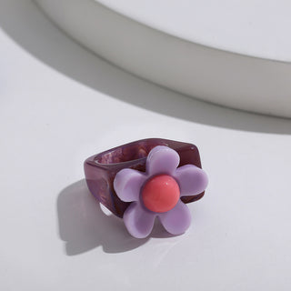 Auramma Collections Funky Kawaii Resin One Size Bicolor Yellow Pink Blue Purple Red Ring Set