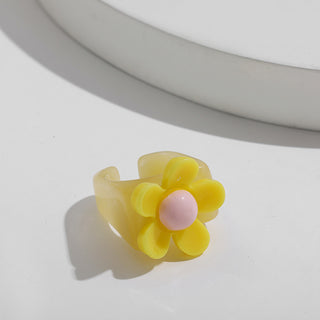 Auramma Collections Funky Kawaii Resin One Size Bicolor Yellow Pink Blue Purple Red Ring Set