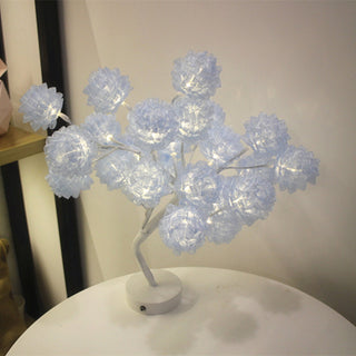 Auramma Collections Funky Kawaii Spring Elegant Pink White Blue Chiffon Hydrangea Flower Tree Night Ambient Desk Table Bedroom Living Room LED Light