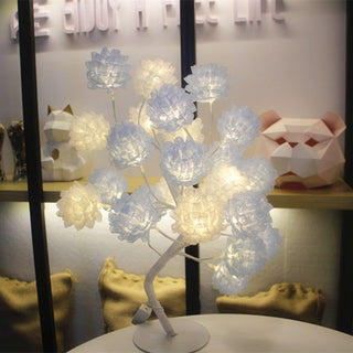 Auramma Collections Funky Kawaii Spring Elegant Pink White Blue Chiffon Hydrangea Flower Tree Night Ambient Desk Table Bedroom Living Room LED Light