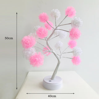 Auramma Collections Funky Kawaii Spring Elegant Pink White Blue Chiffon Hydrangea Flower Tree Night Ambient Desk Table Bedroom Living Room LED Light