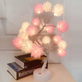 Auramma Collections Funky Kawaii Spring Elegant Pink White Blue Chiffon Hydrangea Flower Tree Night Ambient Desk Table Bedroom Living Room LED Light