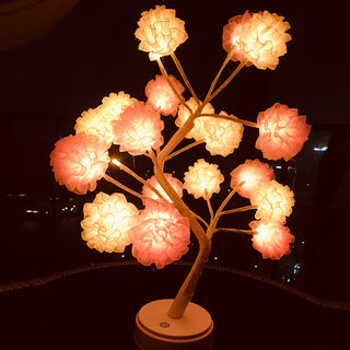 Auramma Collections Funky Kawaii Spring Elegant Pink White Blue Chiffon Hydrangea Flower Tree Night Ambient Desk Table Bedroom Living Room LED Light