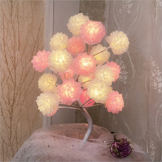 Auramma Collections Funky Kawaii Spring Elegant Pink White Blue Chiffon Hydrangea Flower Tree Night Ambient Desk Table Bedroom Living Room LED Light