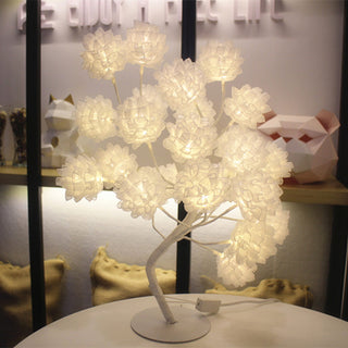 Auramma Collections Funky Kawaii Spring Elegant Pink White Blue Chiffon Hydrangea Flower Tree Night Ambient Desk Table Bedroom Living Room LED Light