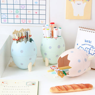 Auramma Collections Funky Kawaii Super Cute Blue Green Pink Cracked Dinosaur Egg Stationery Organizer Pen Brush Holder