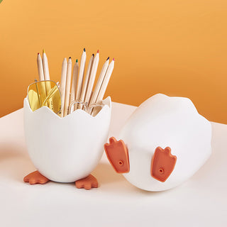 Auramma Collections Funky Kawaii Super Cute Cracked Chicken Egg Stationery Organizer Pen Brush Holder