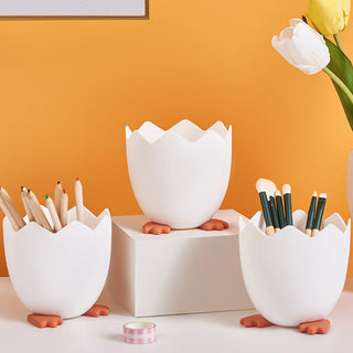 Auramma Collections Funky Kawaii Super Cute Cracked Chicken Egg Stationery Organizer Pen Brush Holder