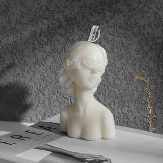 Auramma Collections Funky Kawaii White Elegant Blindfolded Lady Girl Chamomile Scented Candle