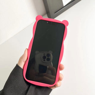 Auramma Collections Funky Kawaii Wine Red White Green Pink Plain Bear Ears Wavy Edge Matching Flower Shaped Mirror Pull Out Grip Soft TPU Case iPhone 14 13 12 11 Pro Max X XS XR