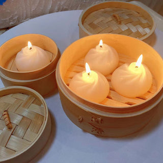 Auramma Collections Funky Kawaii Xiaolongbao Bun Shaped Aromatherapy Scented Candle Steamer Cage
