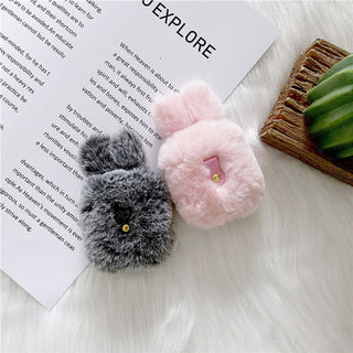Auramma Collections Furry Cozy Black Pink Bunny Rabbit Ears Plush AirPods Case