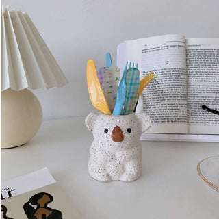 Auramma Collections Cute Ceramic Freckles Glossy Koala Baby Mama Design Practical Home Decor Pen Brush Holder Indoor Planter Vase