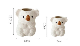 Auramma Collections Cute Ceramic Freckles Glossy Koala Baby Mama Design Practical Home Decor Pen Brush Holder Indoor Planter Vase