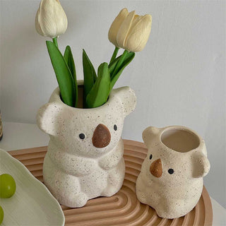 Auramma Collections Cute Ceramic Freckles Glossy Koala Baby Mama Design Practical Home Decor Pen Brush Holder Indoor Planter Vase