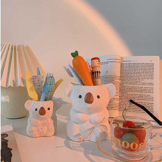 Auramma Collections Cute Ceramic Freckles Glossy Koala Baby Mama Design Practical Home Decor Pen Brush Holder Indoor Planter Vase
