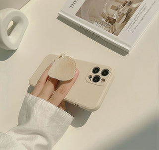Auramma Collections Matte Light Cream TPU Case with a Matching Color Seashell Shaped Pull Out Grip for iPhone 13 12 11 Pro Max Mini X XS XR 7 8 Plus