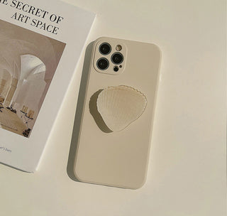 Auramma Collections Matte Light Cream TPU Case with a Matching Color Seashell Shaped Pull Out Grip for iPhone 13 12 11 Pro Max Mini X XS XR 7 8 Plus