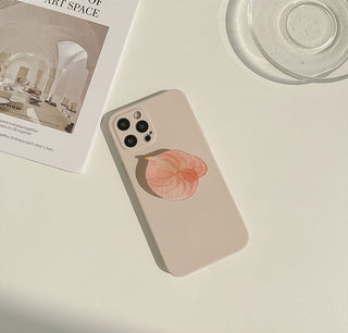 Auramma Collections Matte Plain Light Beige Case Matching Flower Petal Shaped Pull Out Grip for iPhone 12 11 Pro Max Mini X XS XR 7 8 Plus