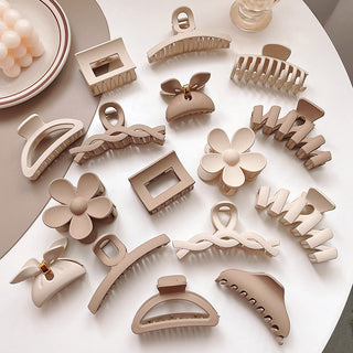 Auramma Collections Matte Creamy Coffee Assorted Large Small Half Circle Bow Bun Flower Keel Zig Zag Hair Claw Clip