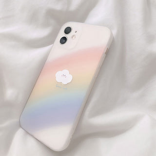 Auramma Collections Matte Opaque Soft TPU Case Printed Misty Rainbow Smiley Cloud for iPhone 14 13 12 11 Pro Max Mini X XS XR 7 8 Plus