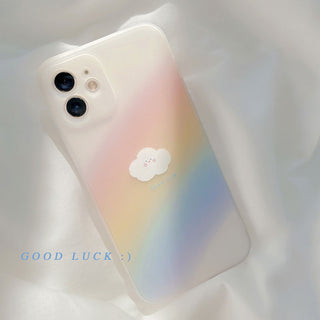 Auramma Collections Matte Opaque Soft TPU Case Printed Misty Rainbow Smiley Cloud for iPhone 14 13 12 11 Pro Max Mini X XS XR 7 8 Plus