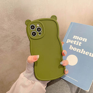 Auramma Collections Matte Plain Wavy Cute Bear Ear Simple Color Khaki Orange Green Purple Wine Red TPU Case iPhone 14 13 12 11 Pro Max Plus