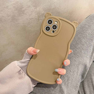 Auramma Collections Matte Plain Wavy Cute Bear Ear Simple Color Khaki Orange Green Purple Wine Red TPU Case iPhone 14 13 12 11 Pro Max Plus