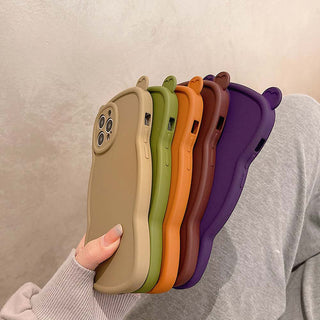 Auramma Collections Matte Plain Wavy Cute Bear Ear Simple Color Khaki Orange Green Purple Wine Red TPU Case iPhone 14 13 12 11 Pro Max Plus