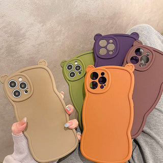 Auramma Collections Matte Plain Wavy Cute Bear Ear Simple Color Khaki Orange Green Purple Wine Red TPU Case iPhone 14 13 12 11 Pro Max Plus