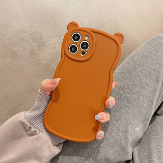Auramma Collections Matte Plain Wavy Cute Bear Ear Simple Color Khaki Orange Green Purple Wine Red TPU Case iPhone 14 13 12 11 Pro Max Plus