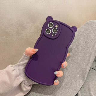 Auramma Collections Matte Plain Wavy Cute Bear Ear Simple Color Khaki Orange Green Purple Wine Red TPU Case iPhone 14 13 12 11 Pro Max Plus