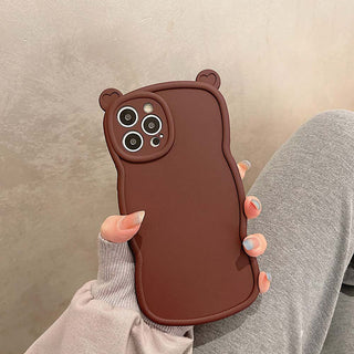 Auramma Collections Matte Plain Wavy Cute Bear Ear Simple Color Khaki Orange Green Purple Wine Red TPU Case iPhone 14 13 12 11 Pro Max Plus
