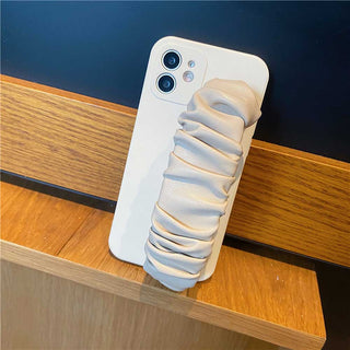 Auramma Collections Matte Soft Plain Light Cream Black Case with Faux Leather Brown White Black Wrinkles Wrist Strap for iPhone 14 13 12 11 Pro Max Mini X XS XR 7 8 Plus