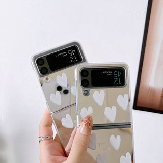 Auramma Collections Mirror Finish White Hearts Soft TPU Case Samsung Galaxy Z Flip 3 4