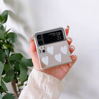 Auramma Collections Mirror Finish White Hearts Soft TPU Case Samsung Galaxy Z Flip 3 4