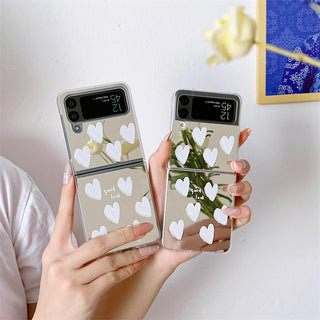 Auramma Collections Mirror Finish White Hearts Soft TPU Case Samsung Galaxy Z Flip 3 4