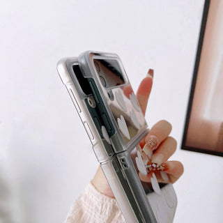Auramma Collections Mirror Finish White Hearts Soft TPU Case Samsung Galaxy Z Flip 3 4