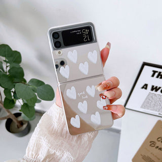 Auramma Collections Mirror Finish White Hearts Soft TPU Case Samsung Galaxy Z Flip 3 4