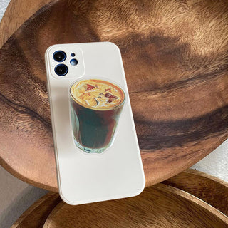 Auramma Collections Cute Funny Iced Americano Pull Out Grip Off White TPU Case iPhone 14 13 12 11 Pro Max Plus Mini X XS XR 7 8