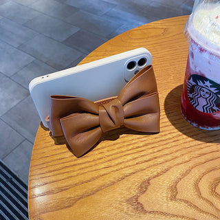 Auramma Collections Plain Color Matte TPU Case with Big Brown Black White Faux Leather Bow Ribbon for iPhone 14 13 12 11 Pro Max Mini Plus