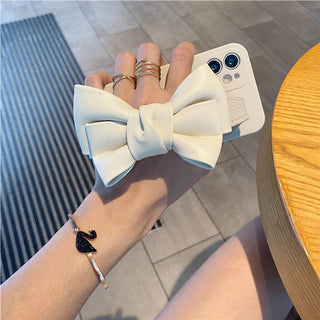 Auramma Collections Plain Color Matte TPU Case with Big Brown Black White Faux Leather Bow Ribbon for iPhone 14 13 12 11 Pro Max Mini Plus