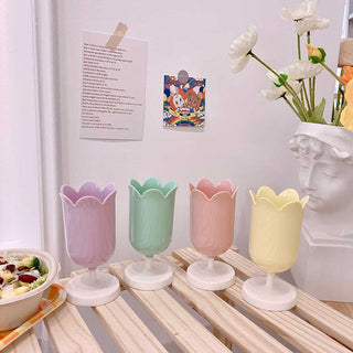 Auramma Collections Cute Japanese Style Pastel Green Yellow Purple Pink Tulip Holder For Pencil Pen Makeup Paint Brushes