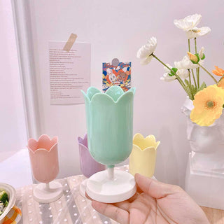 Auramma Collections Cute Japanese Style Pastel Green Yellow Purple Pink Tulip Holder For Pencil Pen Makeup Paint Brushes