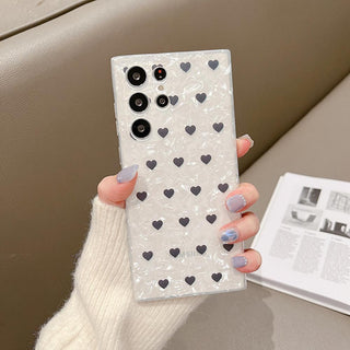 Auramma Collections Plain Clear Opaque Shell Style Black Purple Red Hearts Pattern Soft TPU Samsung Galaxy Case S22 S21 S20 Ultra Plus FE Note 20 10